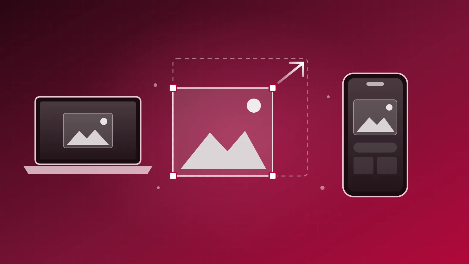 A photo with resize handles between a laptop and a phone